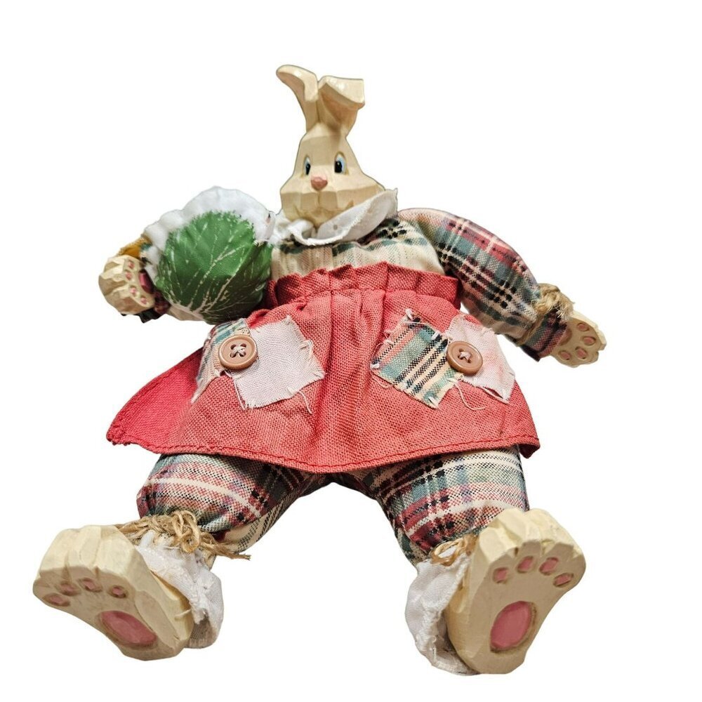 Vintage Russ‎ Country Bunny Doll Red Dress Plaid Outfit Cabbage No markings